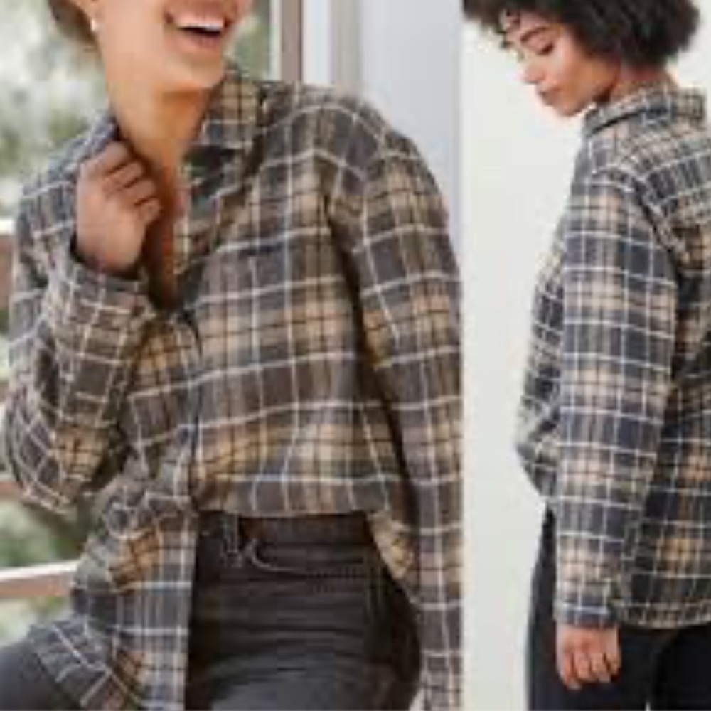 SOLD Jenni Kayne O’Keefe Plaid Wool Button Down Plaid Cream and Gray Shacket S - Picture 1 of 11